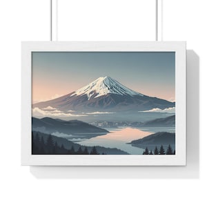 Mount Fuji Anime-Style Digital Art Print, Neutral Tone Digital Wall Art, Japanese Landscape Printable, Calm Scenic Decor, Instant Download