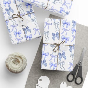 Blue Bow Gift Wrap, Wrapping Paper Roll, Gift Wrapping, Birthday Gift Wrap, Baby Shower Gift Wrap, Bachelorette Gift Wrap