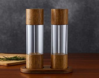 Macina spezie cilindrico per cucinare, macina sale e pepe in legno, utensile da cucina, macinapepe manuale, accessorio da cucina, regalo per la mamma