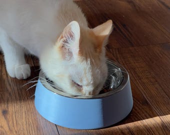 Elevated Cat Bowl Customized with your Pet's Name - Stainless Steel Insert - Raised Pet Dish