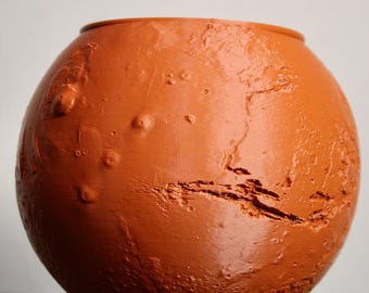 Mars Globe Planter - 3D Printed from Real NASA Topography Data | Planet Flower Pot