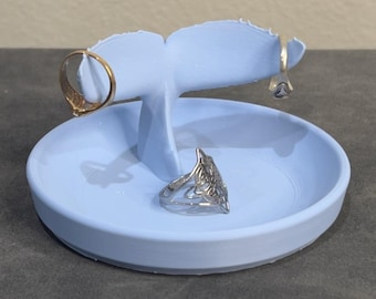 Whale Tail Ring Holder Jewelry Dish with Ring Post, PHA Biopolymer, Made to Order