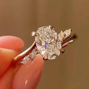 3CT ovale moissaniet verlovingsring: vintage effenen sterlingzilver