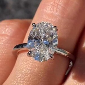 4CT Oval Moissanite Ring: Hidden Halo Sterling Silver Anniversary Ring