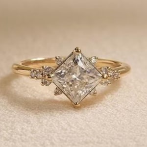 2CT Princess Cut Moissanite Engagement Ring, Unique 14k Gold Engagement Ring, Dainty Diamond Bridal Wedding Ring, Anniversary Gift For Her