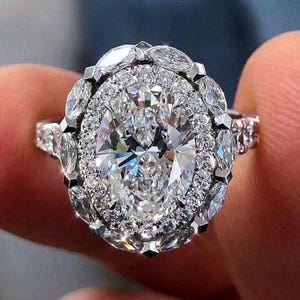 3CT Oval Double Halo Moissanite Engagement Ring, Oval Cut Moissanite Ring, Promise Ring, Wedding Ring, 14K Gold Ring for Women