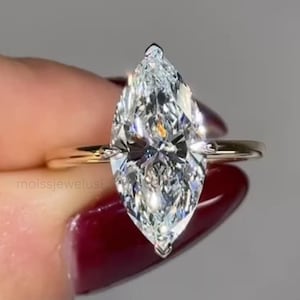 3CT Marquise Cut Moissanite Engagement Ring 14K Solid Gold 4 Prong With Hidden Halo Ring Elongated Marquise Cut Promise Wedding Gift Ring