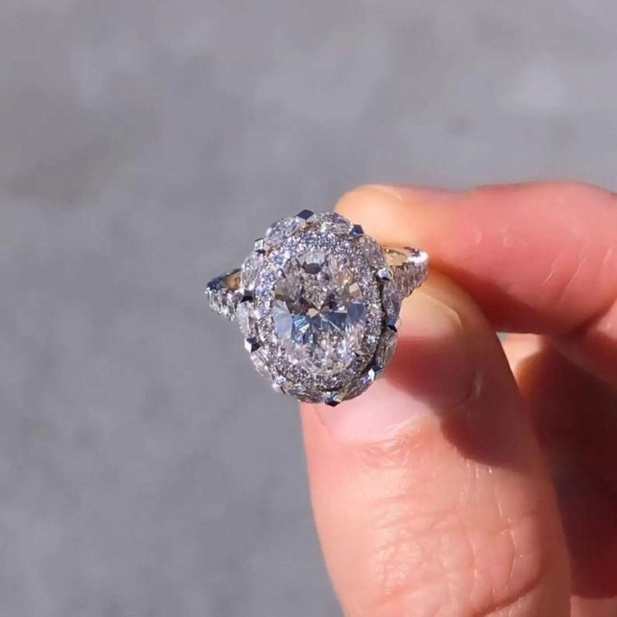 3CT Oval Double Halo Moissanite Engagement Ring, Oval Cut Moissanite ...