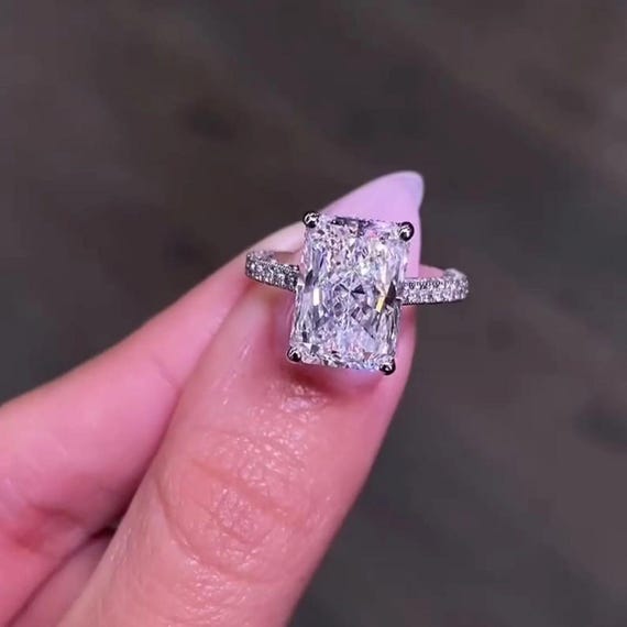 5CT Radiant Cut Moissanite Engagement Ring With Hidden Halo Radiant Cut, Wedding Ring, Solitaire Ring, Anniversary Ring Gift for Her