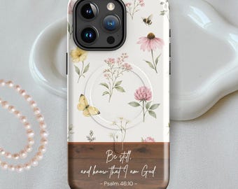 Personalized Floral Christian Bible Verse Phone Case | Watercolor Wildflower, Wood, Custom Name (iPhone 17-14)