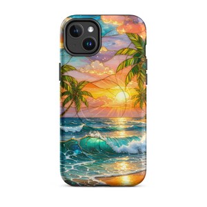 Stained Glass Beach Phone Case - Summer Sunset, Palm Trees, Ocean (MagSafe® tough cover iPhone®)