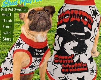 Howdy Stud Muffin Knit Pet Sweater –  Heart Throb, Stars Cowboy Dog Clothes Costume