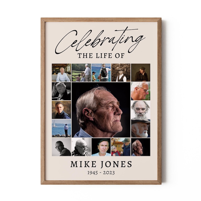 Personalised Funeral Photo Collage • Memorial Sign • Celebration of Life • In Loving Memory • 17 Photos