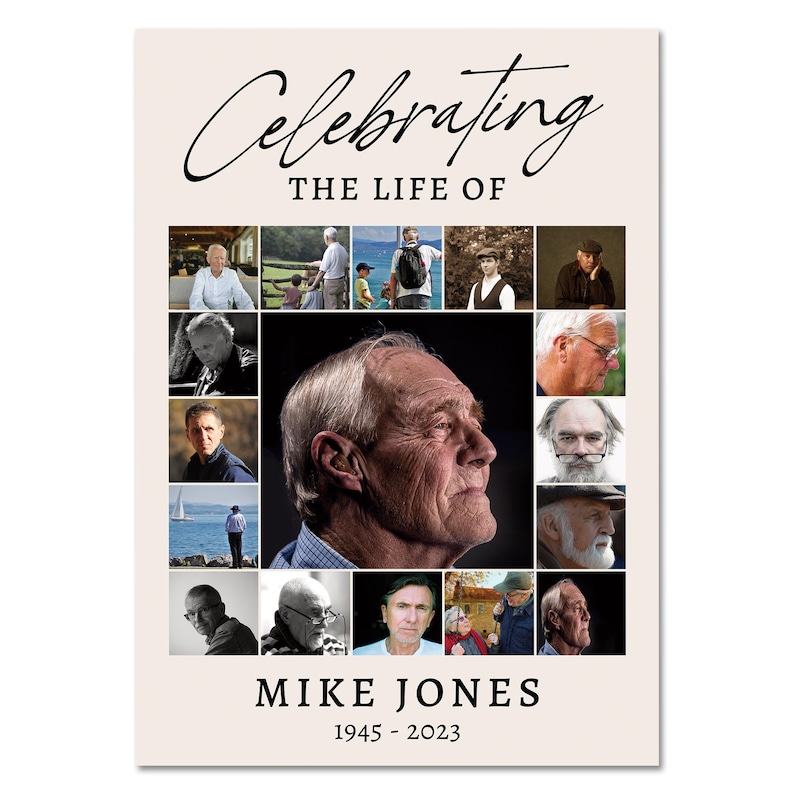 Personalised Funeral Photo Board • Memorial Collage • Celebration of Life • In Loving Memory • 17 Photos