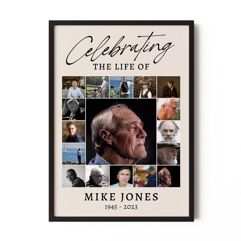 Personalised Funeral Photo Collage • Memorial Sign • Celebration of Life • In Loving Memory • 17 Photos