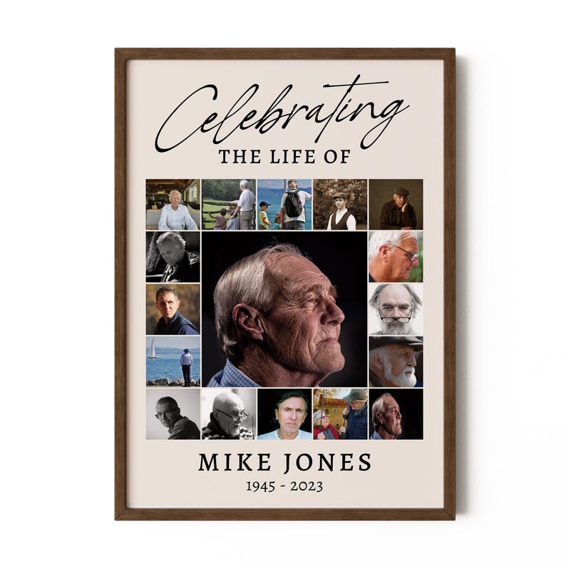 Personalised Funeral Photo Collage • Memorial Sign • Celebration of Life • In Loving Memory • 17 Photos