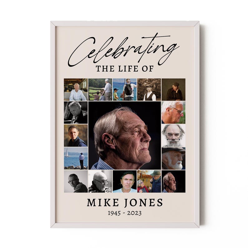 Personalised Funeral Photo Collage • Memorial Sign • Celebration of Life • In Loving Memory • 17 Photos