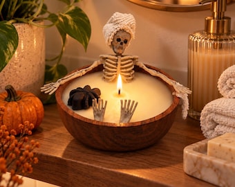 Skeleton Bath Candle, Halloween Bathroom Decor, Spooky Scented Candle
