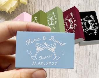 Custom Matchbox Wedding Favors, Personalized Cocktail Martini Matchboxes, Bridal Shower Engagement Party Gifts, Cheers Wedding Keepsakes