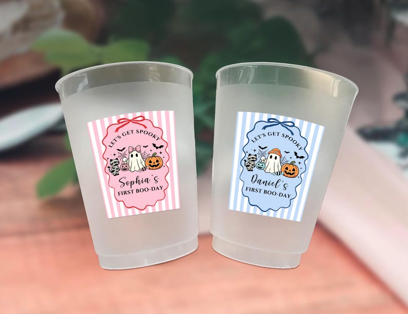 Let’s Get Spooky First Boo-Day Cups, Personalized Halloween Birthday Frosted Cups, Custom Ghost Pumpkin Party Favors, Halloween Cups image 5