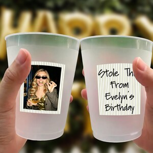 Personalized Birthday Party Cups, Stole This From Birthday Custom Photo Cups, Frosted Plastic Drinkware, Funny Adult Birthday Party Favors