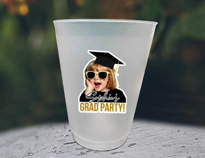 Personalized Frosted Graduation Cups, Custom Photo Grad Party Favors ...
