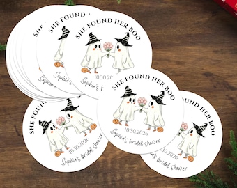 Personalized Halloween Bridal Shower Stickers, She Found Her Boo Halloween Labels, Custom Name and Date Party Favors for Guests