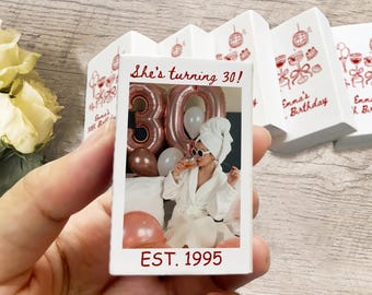 Custom Photo 30th Birthday Matchbox, Personalized “She’s Turning 30” Party Matches Favor, Unique Keepsake for Milestone Birthday Celebration