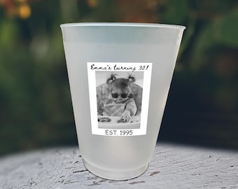 Custom Frosted Birthday Cups, Personalized Face Party Cups, Vintage 30th Birthday Disposable Cups, Fun Baby Face Party Decorations & Favors