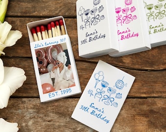 EST 1995 Photo Birthday Matchboxes, Custom 30th Birthday Matches, Bachelorette Matchbooks, Bulk Birthday Party Favors, Unique Guest Gifts