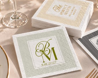 Personalized Wedding Cocktail Napkins, Custom Monogram Napkins, The Perfect Match Wedding Favor, Elegant Reception Decor, Bridal Shower Gift