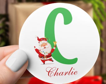 Personalized Santa Initial Christmas Tags | Custom Name Stickers for Holiday Gifts | Xmas Present Name Tags | Festive Gift Tags for Kids