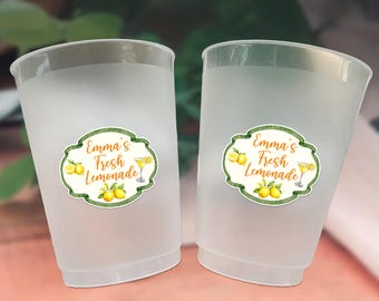 Personalized Fresh Lemonade Frosted Cups, Custom Lemon Theme Party Cups, Summer Birthday & Graduation Favors, Wedding Event Drinkware