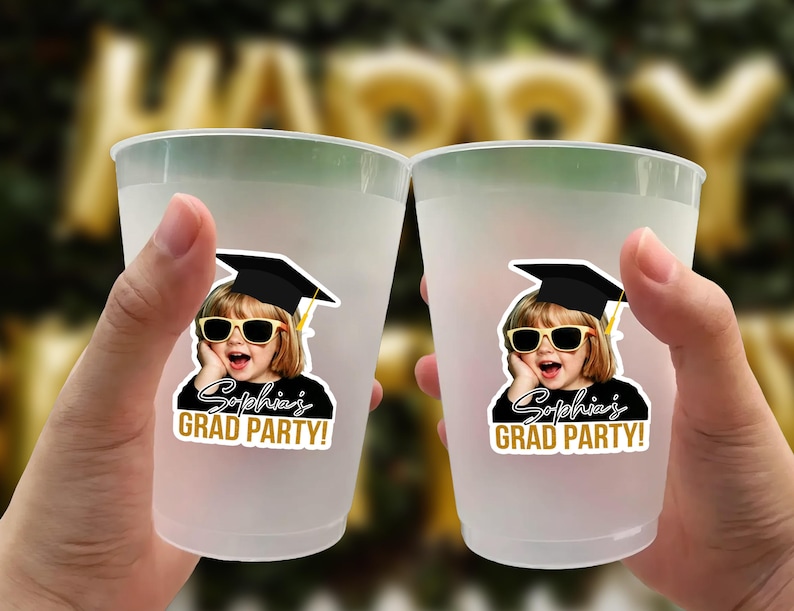 Personalized Frosted Graduation Cups, Custom Photo Grad Party Favors ...