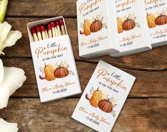 A Little Pumpkin Is On The Way Baby Shower Matchboxes, Fall Baby Shower Favors, Custom Pumpkin Matches, Autumn Party Favor, Halloween Gifts