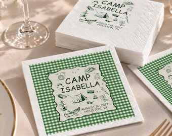 Personalized Camp Napkins, Custom Camping Party Napkins, Camp Theme Party Decor, Outdoor Adventure Favor, Summer Camp Celebration