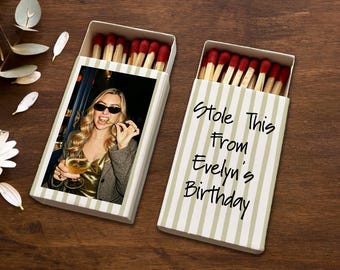 Personalized Photo Matchboxes, Custom Birthday Party Favor, Funny “Stole This From” Matchboxes, Trendy Girls Night Gift, Bachelorette Decor