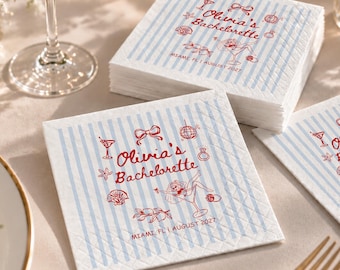 Personalized Bachelorette Napkins, Custom Cocktail Napkins, Bachelorette Party Decor, Girls Trip Favor, Beach Bridal Party Napkins