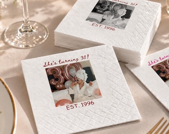 Personalized Photo Birthday Napkins, Custom Cocktail Napkins, Milestone Birthday Party Favor, 30th 40th 50th Birthday Decor, Unique Gift