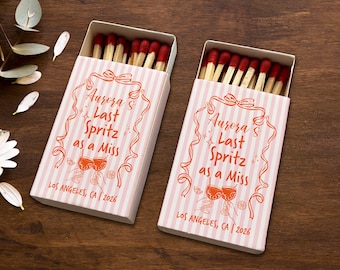 Last Spritz as a Miss Matchbox Favors, Personalized Bachelorette Matchboxes, Custom Bridal Shower Favor, Cocktail Party Gift