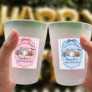Let’s Get Spooky First Boo-Day Cups, Personalized Halloween Birthday Frosted Cups, Custom Ghost Pumpkin Party Favors, Halloween Cups image 3