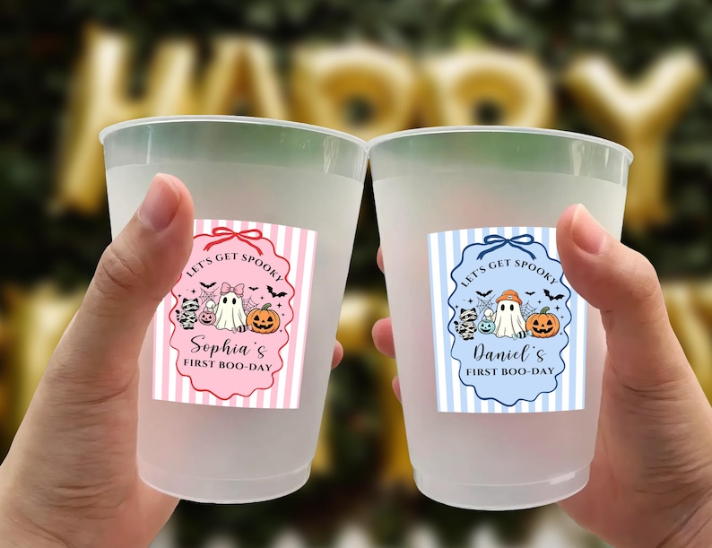 Let’s Get Spooky First Boo-Day Cups, Personalized Halloween Birthday Frosted Cups, Custom Ghost Pumpkin Party Favors, Halloween Cups image 3