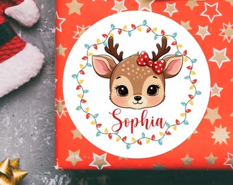 Personalized Reindeer Gift Tags, Christmas Name Tags for Gifts, Bulk Custom Holiday Labels, Santa’s Reindeer Party Decor, Festive Xmas Tags