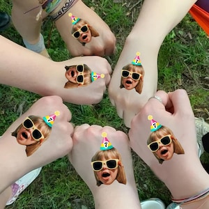 Custom Face Tattoo Birthday Party Favors, Birthday Fun Face Temporary Tattoo, Birthday Tattoo Gift, Bachelorette Tattoo, Groom&#39;s Face Tattoo