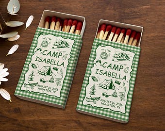 Personalized Camp Matchboxes, Camp Bachelorette Party Favor, Custom Camping Wedding Matches, Outdoor Adventure Bridal Shower Gift