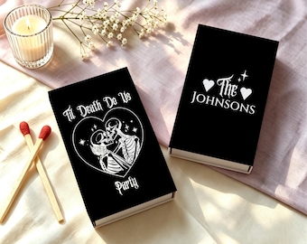 Til Death Do Us Party Matchboxes, Personalized Gothic Wedding Favors, Skeleton Couple Matchboxes, Halloween Wedding Guest Gifts