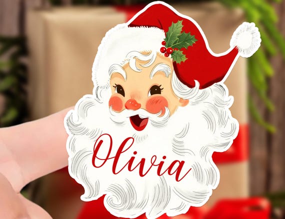 Santa Shape Name Tags, Personalized Christmas Gift Stickers, Custom Holiday Labels for Kids, Xmas Present Tags, Santa Party Favor Stickers