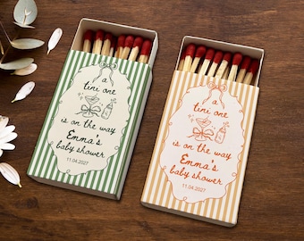 Personalized Striped Baby Shower Matchboxes, A Tini One Is on the Way Cocktail Favors, Gender Reveal and New Baby Keepsake Gifts