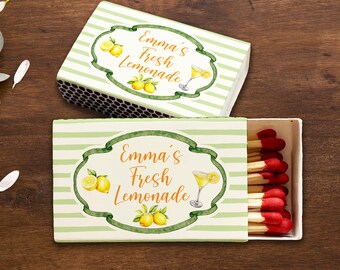Personalized Lemonade Matchboxes, Lemon Party Favor, Custom Summer Birthday Matchbox, Fresh Lemonade Theme Wedding Favors