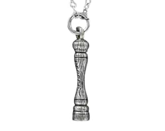 PEPPER MILL Necklace - Pewter Charm on Cable Chain Choice of Length Peppermill Grind Grinder Season Wood Grain